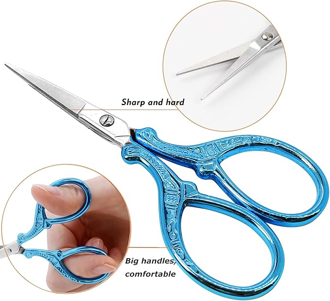 Small Thread Scissors 3.6Inch Stainless Steel Classic Scissors with Leather Cover Sewing Scissor DIY Tools Small Shear for Needlework DIY Craft Thread Cutting Artwork Cross Stitch