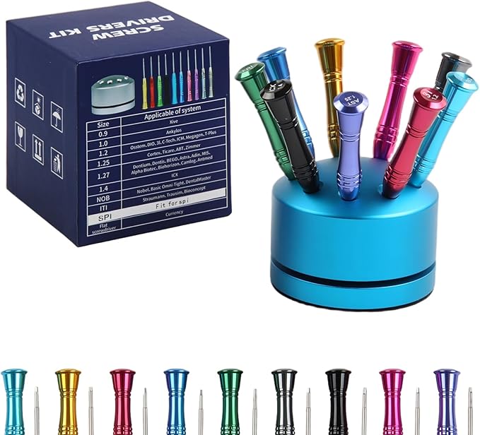 Dental Implant Screw Driver Universal Kit Tool Dentistry Implant Repair Stainless Steal Base Orthodontic Dentistry Tool with 9 Pcs（Blue）