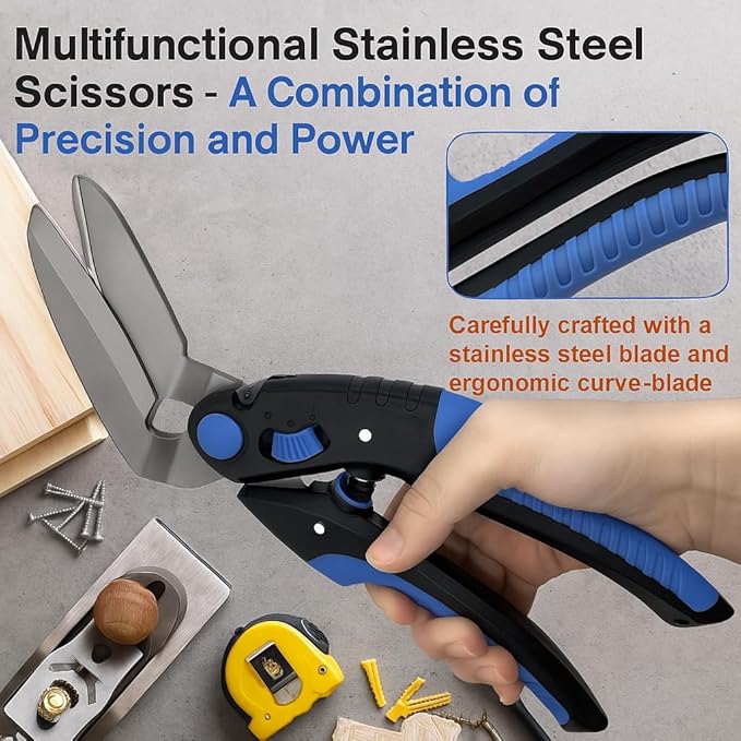 10In Multipurpose Heavy Duty Scissors竊똗tility Industrial Scissors- Stainless Steel with Serrated Blade, Perfect for Thick Fabrics, Leather, Cardboard, Wood, Carpets and Industrial Shears