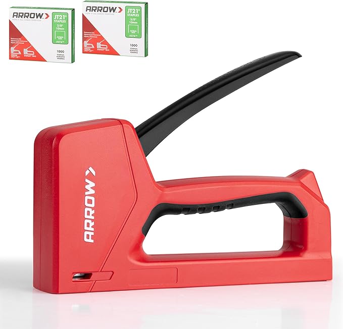 Arrow Light Duty Staple Gun with Safety Lock Function, Upholstery Stapler Gun with 2000 3/8'' JT21 Staples, JT27P Staple Gun for Wood, Material Repair, Furniture Decoration, Crafts and DIY