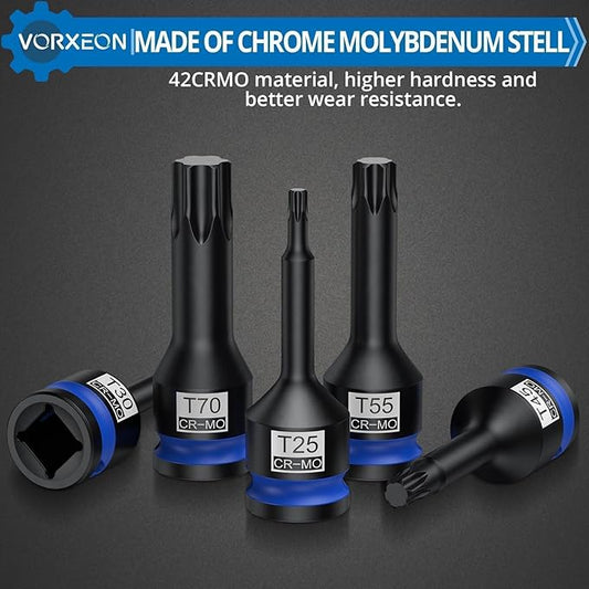 10 PCS 1/2" Drive Impact Star Bit Socket Set 42CRMO With Storage Case, Impact Torx Socket T25 T27 T30 T40 T45 T50 T55 T60 T70 T80
