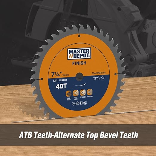 7-1/4 Inch 40T Finish Circular Saw Blade, Professional Woodworking Saw Blade for Clean Cuts, Carbide-Tipped ATB, Thin Kerf, Anti-Vibration, 5/8" Arbor (5-Pack)