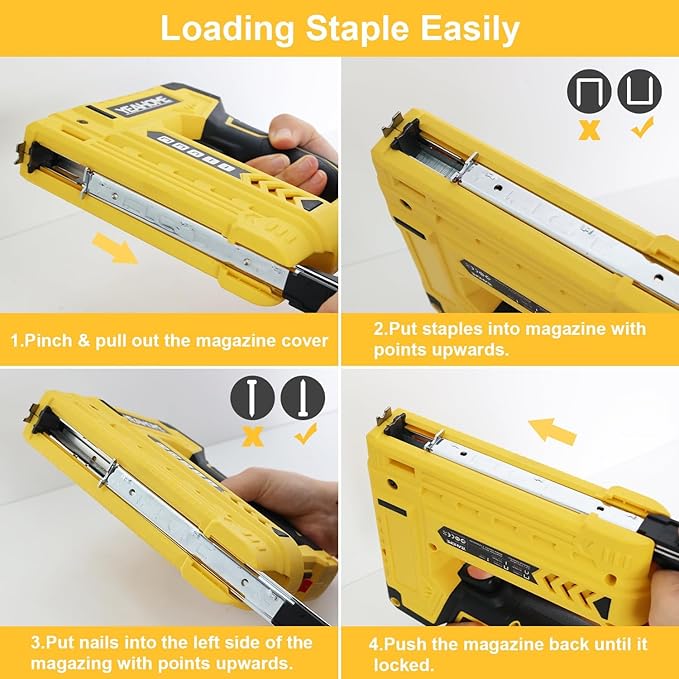 YEAHOME Electric Staple Gun, 5 in 1 Cordless Staple Gun for Upholstery with 1200 5/16" Staples, 600 1/2" U-Shape Staples, 600 19/32??pin Nails, 60019/32??Nails and 1 USB Charger Cable