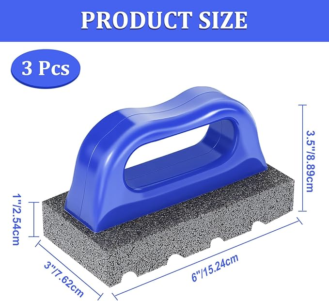 3 Pcs Rub Brick with Handle, Fluted 20-Grit Carbofrax Surface Concrete Tools Masonry Tools Smoothing Cleaning Removing Marks Tool (Blue)