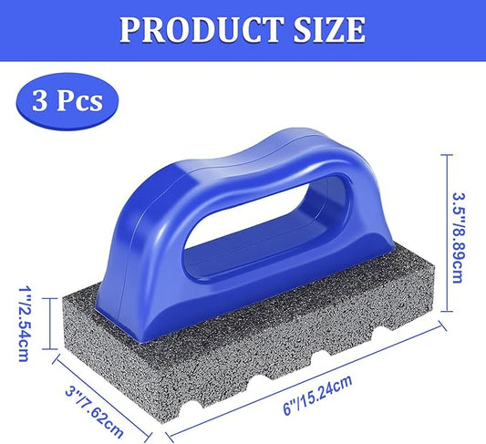 3 Pcs Rub Brick with Handle, Fluted 20-Grit Carbofrax Surface Concrete Tools Masonry Tools Smoothing Cleaning Removing Marks Tool (Blue)