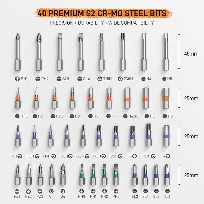 42 in 1 Magnetic Screwdriver Set, Ratchet Screwdriver Set with Case, T Handle Ratchet Screwdriver for Electronics and DIY, Great Christmas Gift for Men & DIY Lovers (Orange)