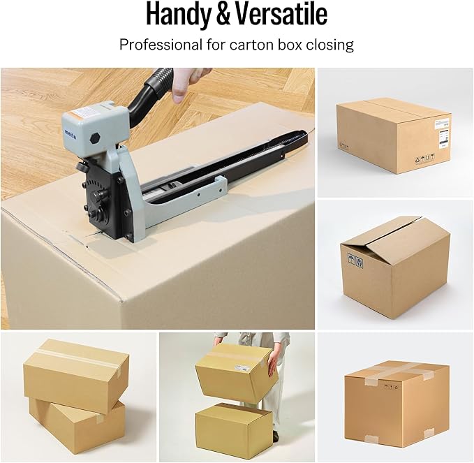 meite Box Stapler HB3518 Manual Carton Closer with 16 Gauge 3/4" Leg Carton Closing Staples(1,600pcs) for Corrugated Case Packaging, Accepts 1-3/8" Crown 3/4" Leg Staples, No Air Needed