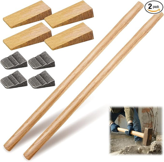 Bucherry 2 Sets 32" Replacement Hammer Handle Kit Includes 2 Sledge Hammer Handle Replacement, 4 Wood Wedges and 4 Steel Wedges for Decking Framing Carpentry Construction DIY Sledge Axe Tool