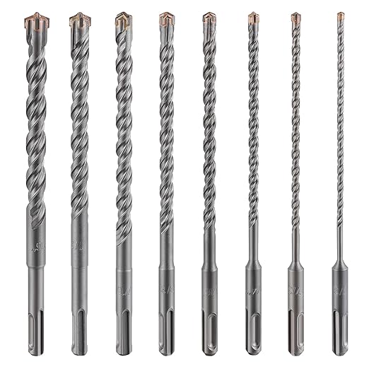 5pcs 7/32" X 8"-6" Cross-Type Double Thread Carbide Drill Bits for Concrete, Brick, Stone, Hammer Drill