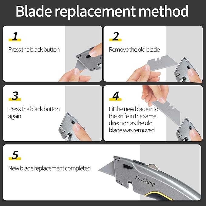 Utility Knife Retractable Box Cutter Zinc Alloy Razor Knife with 3 Blades Safety Carton Cutter for Boxes Carpet Leather Cortador de Cajas
