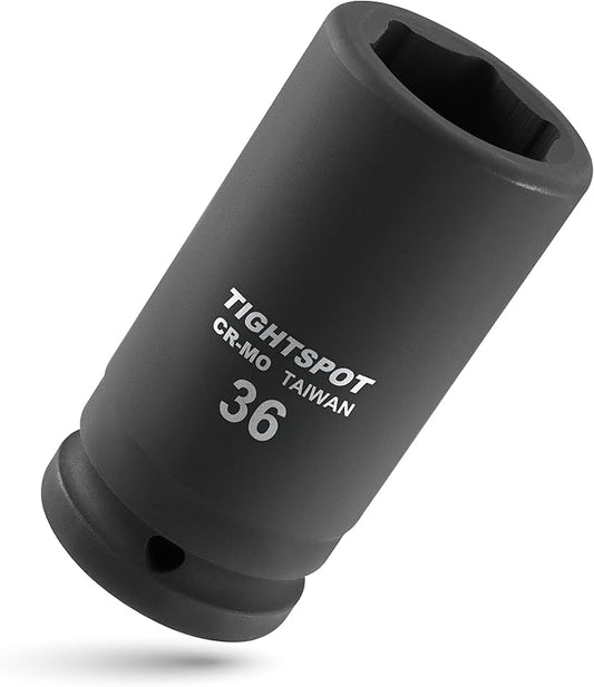TIGHTSPOT 1" Drive Deep Impact Socket 36mm Professional CR-MO Jumbo Socket 6 Point Built for Automotive Truck and Equipment Service