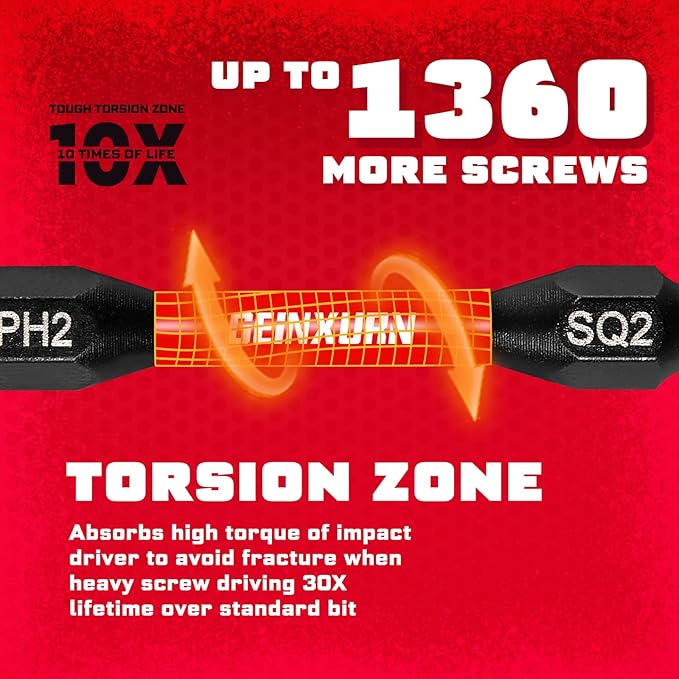 10Pcs PH2-SQ2 Impact Double End Screwdriver Bit Set, 2.56 in. #2 Phillips /#2 Square Power Driver Bits, Magnetic S2 Steel Two Sides Screwdriver Bits Set with Storage M-Box