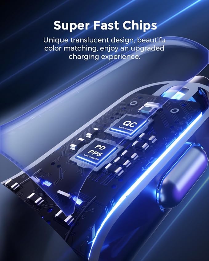 SUNDA 60W USB C Fast Car Charger, 4-Ports Car Charger Adapter, Dual Type C PD30W/PPS30W Compatible with iPhone17/16 Pro/Max/iPhone15/Galaxy/SamsungS25, Dual USB-A 18W QC3.0 for Android(Blue)