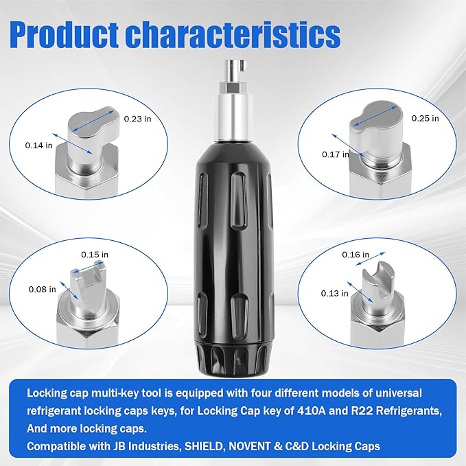 Shield Locking Caps Multi Key Tool, Universal Locking Cap Key for Refrigerant Safety Caps, for J/B Sheild, SHIELD, C&D, NOVENT Locking Caps