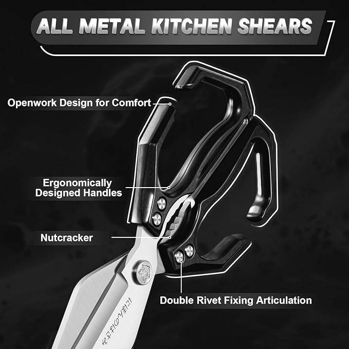 Dream Reach Japanese Kitchen Scissors Set - Heavy Duty Kitchen Shears for Food, Meat Scissors Dishwasher Safe, Poultry Shears for, Meat, Seafood, Bone Cutting -Christmas Gifts for Men (Black)