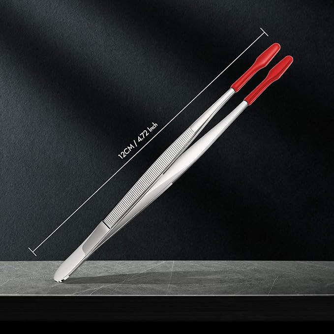 Honoson 2 Pieces Rubber Tipped Tweezers PVC Rubber Coated Soft Non Marring Flat Tip Lab Industrial Hobby Craft Tweezers Tools Jewelry Coin Stamp Tongs(Red)