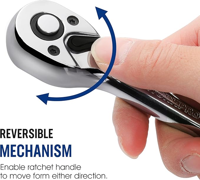 WORKPRO 1/2-Inch Drive Ratchet Wrench, 72-Tooth Reversible Ratchet, Quick-Release 1/2 Drive Ratchet Handle, CR-MO Head, Chrome Plated Finish
