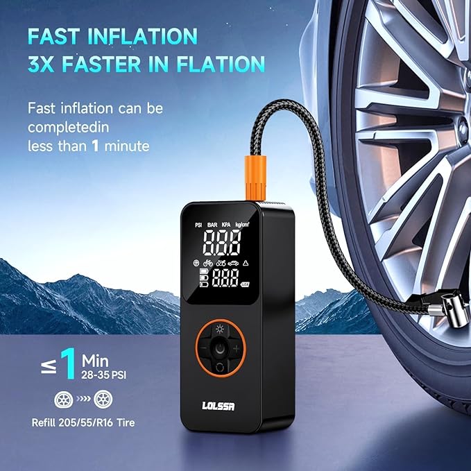 Tire Inflator Portable Air Compressor 150PSI Air Pump for Car Tires-Cordless Tire Pump with Pressure Gauge, Cigarette Lighter Plug for Motorcycle, Bike, Ball, Dual-Use Type.