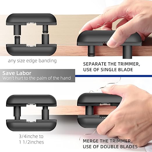 GSCIT Club Edge Banding Trimmer, with Tungsten Carbide Blades, Hand Planer Edge Bander for Burrs,Edge Corner Planer,Wood Chamfering Fillet Scraper,Edge Banding Cutter for PVC ABS Melamine (Gray)