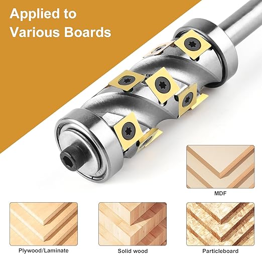 Heavy Duty Flush Trim Router Bit 1/2??Shank, 14 PCS Carbide Inserts with TiN Coating, Top and Bottom Bearing Flush-Cut Spiral CNC Router Bits for Woodworking Trimming (Double Bearing)
