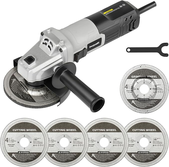 Corded Angle Grinder Grey, 4.0-Amp 4-1/2 Inch 12000RPM with Grinding and Cutting Wheels, Flap Disc and Auxiliary Handle for Cutting, Grinding, Polishing and Rust Removal