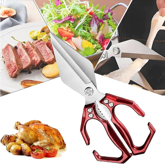 Kitchen Shears, Multifunctional Heavy-Duty Kitchen Shears, Poultry Shears - Heavy Duty Kitchen Scissors for Food with Ergonomic Handle, Ultra Sharp for Chicken, Meat, Seafood, Bone Cutting (Red)