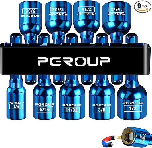 9 PCS Impact Magnetic Nut Driver Set, SAE (1/4??- 1/2?? Impact Driver Bit Set, 1/4 Inch Hex Shank Drill Socket Set, Nut Driver Set For Impact Drill