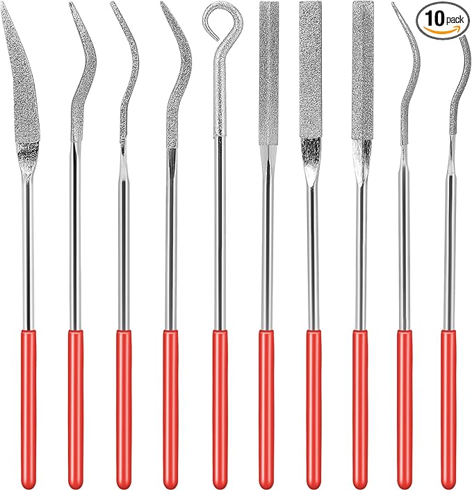 KALIONE 10Pcs Small File Set Diamond Needle File Set, Curved Files Tool, Mini Metal File Diamond File, Miniature and Model Files, File Jewelry Stone Carving Tools(140mm/5.5inch)
