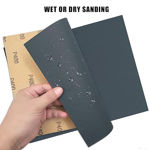 9 x 11 Inch 15pcs Wet Dry Sandpaper, 400 Grit Waterproof Abrasive Sand Paper, Silicon Carbide Sandpaper Sheets for Metal Wood, Auto Polishing