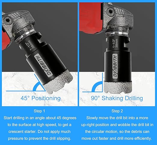Dry Diamond Core Drill Bits 1-1/2 Inch Tile Hole Saws for Porcelain Ceramic Tile Granite Marble Stone Brick Hole Saw 38mm with 5/8-11 Thread Plus 3/8 Inch Hex Shank Adapter