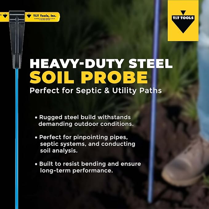 T&T Tools 48-Inch Mighty Probe Insulated Metal Soil Probe ??3/8" Metal Round Rod, Heavy Duty Design for Easy Penetration & Withdrawal, Soil Testing & Landscaping Tools, T-Handle, USA-Made-1 Pack