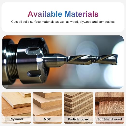 SpeTool Spiral Downcut Router Bits with 3/8 inch Cutting Diameter, 4 inch Extra Long HRC55 Solid Carbide CNC End Mill for Wood Small Cut, Carving