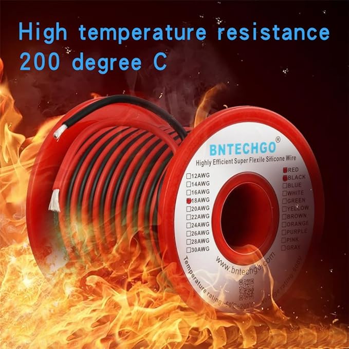 BNTECHGO 18 Gauge Silicone Wire Spool Red 25ft and Black 25ft 2 Separate Wires Flexible 18 AWG Stranded Tinned Copper Wire
