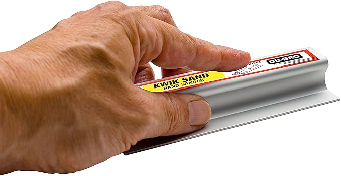 Du-Bro Kwik Sand Lightweight Aluminum Hand Sander Sanding Block with Comfortable Ergonomic Grip, Includes 3-Pack Precut Self-Adhesive Sandpaper (1 Each of 80, 150, and 220 grit), 11 Inch,Silver