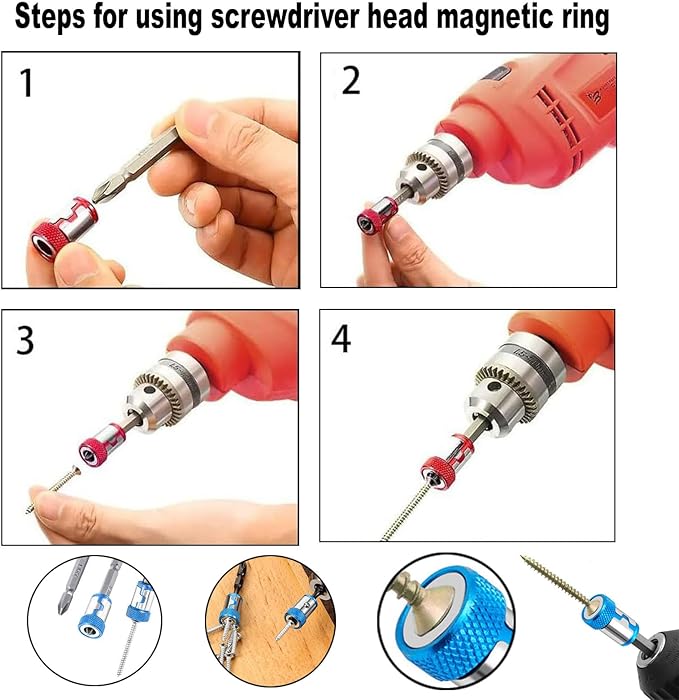 3-Piece Strong Magnetic Screw Ring Holder with 3-Piece Ph2 Screwdriver Head Set - Universal 1/4 Inch 6.35mm Hex Screwdriver Head