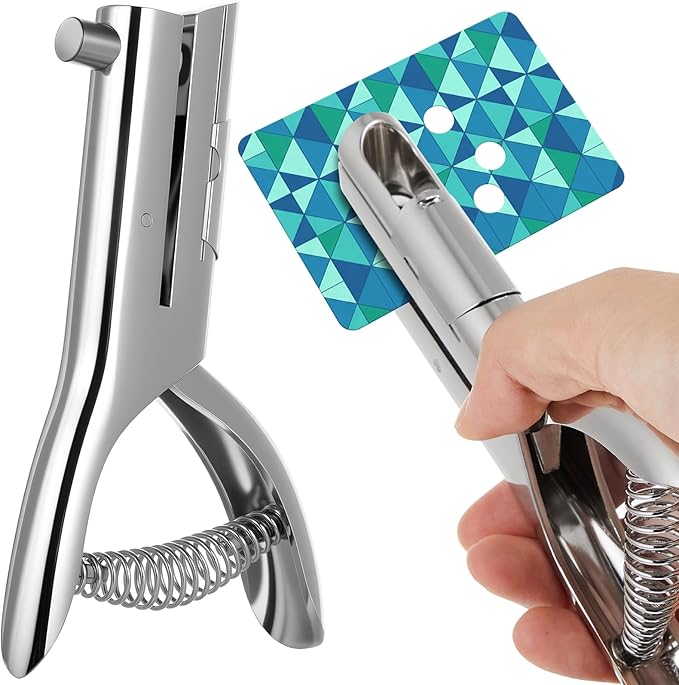 Chumia 1 Pcs Heavy Duty Hole Punch 2" Long Reach 3/8 Inch Paper Single One Hole Puncher Deep Throat Reduced Effort Hand Held Alloy Punch for ID PVC Cards 5 Inch Tall 25 Sheet Capacity