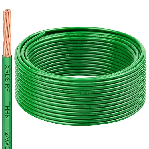 12 AWG THHN Stranded Bare Copper Wire 50FT Green Grounding Wire, Electrical Wire, 600V Rated Building Wire, Ideal for Panel Wiring, Grounding, Lighting Circuits, Control Systems
