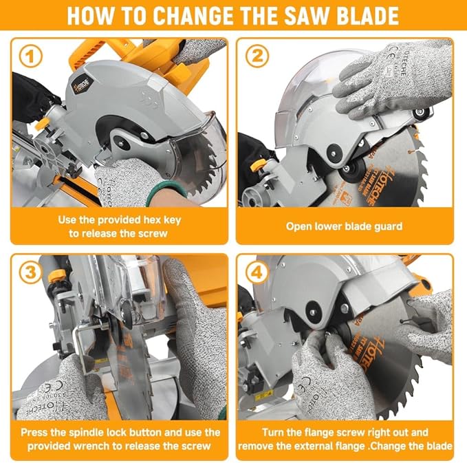 Hoteche 10-Inch Sliding Compound Miter Saw 15-Amp Single Bevel Power Chop Saw with Laser Guide for Wood and Metal Working