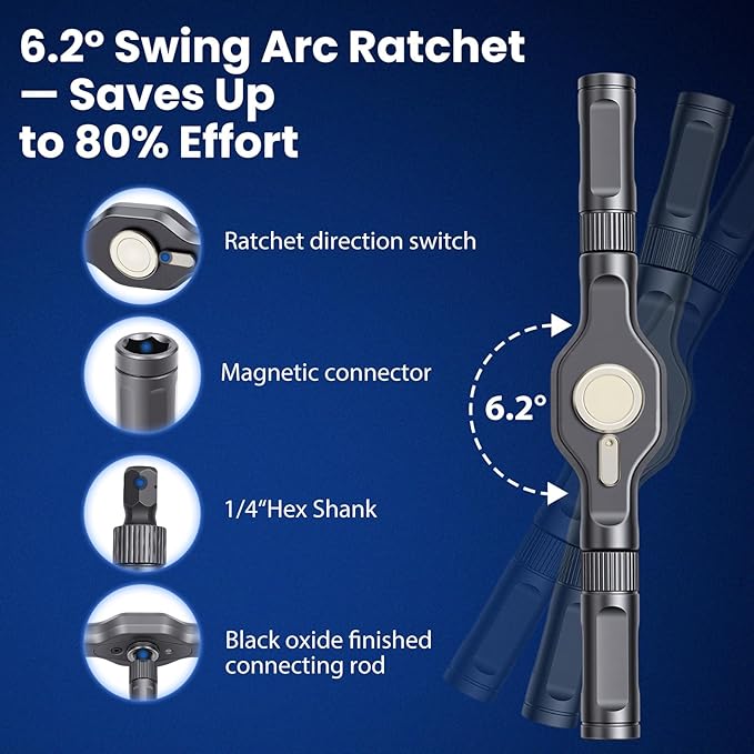 24-in-1 Magnetic Ratchet Multi-Bit Screwdriver Set with S2 Steel Bits, 6.2째 Fine Ratchet Gear, Extended Lever Handle & Detachable Grip, Compact Tool Kit for Home Appliances, Small Furniture & Home DIY