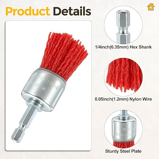 Wire Pen Brush for Drill, 1pcs 1in Crimped Wire Brush for Drill with 1/4in Hex Shank, [for Light Rust Deburring Paint Removal] - 0.05in Nylon Wire/80 Grit