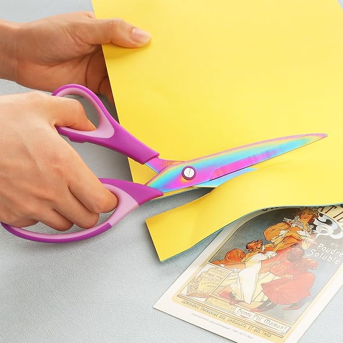 Multifunctional Scissors, 9.3 Inch Colorful Titanium Stainless Steel Blades, Soft Grips, For Home, School, Office, Sewing, Fabrics, Craft Supplies, Left or Right Handed, 2-Piece Set