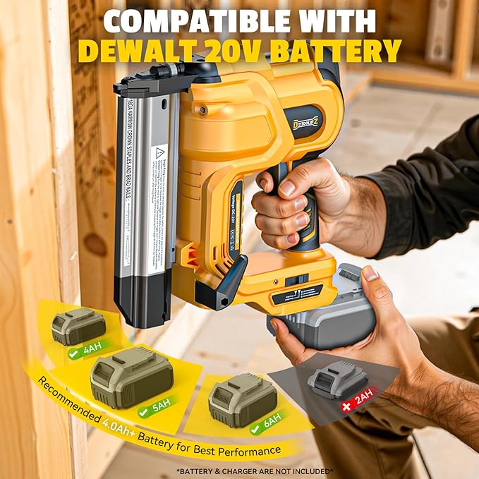 18GA Cordless 2" Brad Nailer Compatible with DeWalt 20V (Tool Only), 2-in-1 Nail & Staple Gun, Tool-Free Jam, Adjustable Depth, 2 Modes with 400 Nails/Staples for Woodworking,Trim,Carpentry