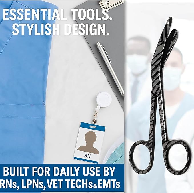 Set of 3 Assorted Pattern Nurse Doctor EMT Lister Bandage Scissors 5.5" (14cm), Stainless Steel, Premium Quality-Ideal Gift (PK12)