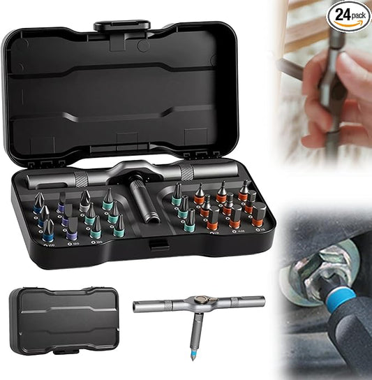 24 in 1 Magnetic Screwdriver Set, Ratchet Screwdriver Set, Multi Bit Magnetic Drive Sets with Detachable Ratchet Handle, Precision Screwdriver Sets for Furniture, Computer, Bicycle Repair (1 Set)
