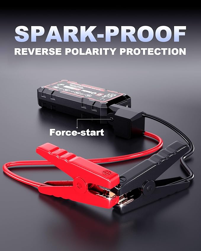 9 in 1 Jump Starter, 12V Jump Box Car Battery Jumper Starter Portable with 14 in 1 Protection Jumper Cables, LED Lights, LCD Display, Insulated Gloves