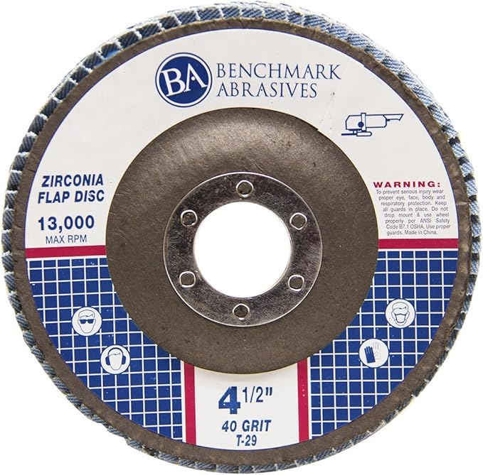 Benchmark Abrasives 4.5" x 7/8" Premium Zirconia T29 Angled Flap Discs 4 1/2 for Angle Grinder, Sanding Discs, Finishing, Rust, Stock Removal- Grinding Wheels 4 1/2 Inch (100 Pack) - 40 Grit