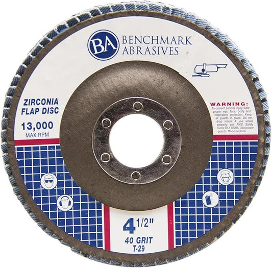 Benchmark Abrasives 4.5" x 7/8" Premium Zirconia T29 Angled Flap Discs 4 1/2 for Angle Grinder, Sanding Discs, Finishing, Rust, Stock Removal- Grinding Wheels 4 1/2 Inch (100 Pack) - 40 Grit