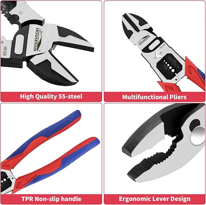 5-Piece Pliers Set with Case Including 8-In and 10-In Slip Joint Plier, 8.4??Needle Nose Plieres, 8.4??Linesman, 8.6??Diagonal Wire Cuters for DIY & Home Use