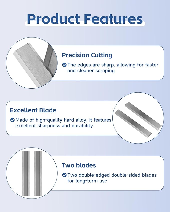 2" Carbide Paint Scraper Blades, Double-Edged Reversible Replacement Tungsten Steel Blades, Fit for 2in scraper, for Removing Paint, Wood, Glue and Grout - 2pcs
