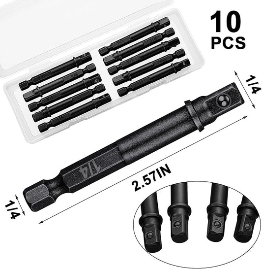 Impact Adapter Square Socket for Drills Extension Driver Bits Hex Impact Socket Adapter for Automotive DIY(1/4 Inch Square Tip,Black)